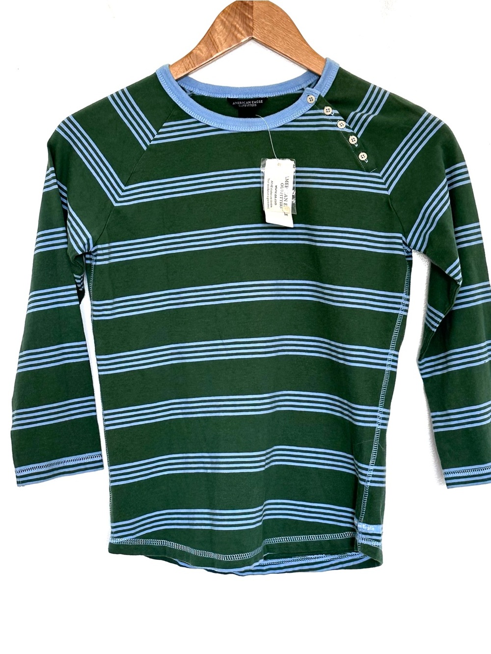 NWT American Eagle Outfitters Shirt Small Green Blue Striped Cotton